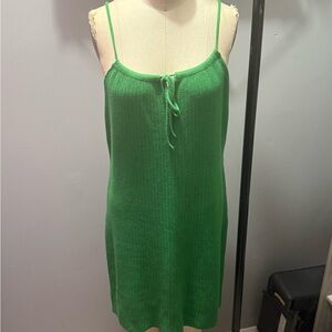 Sleeveless Green Knit Mini Dress with Tie Front
